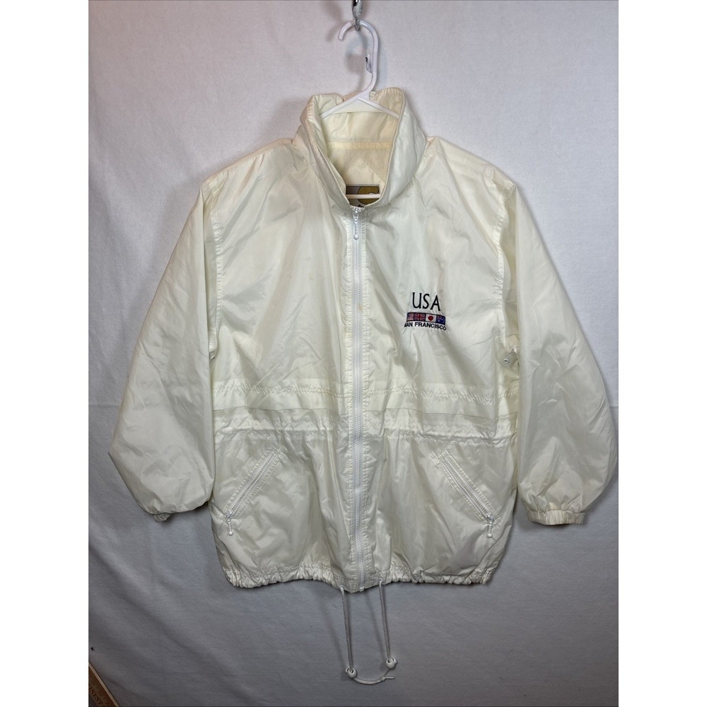 Currentseen USA San Francisco Windbreaker  M/M Cream‎ White Zip Up Lightweight